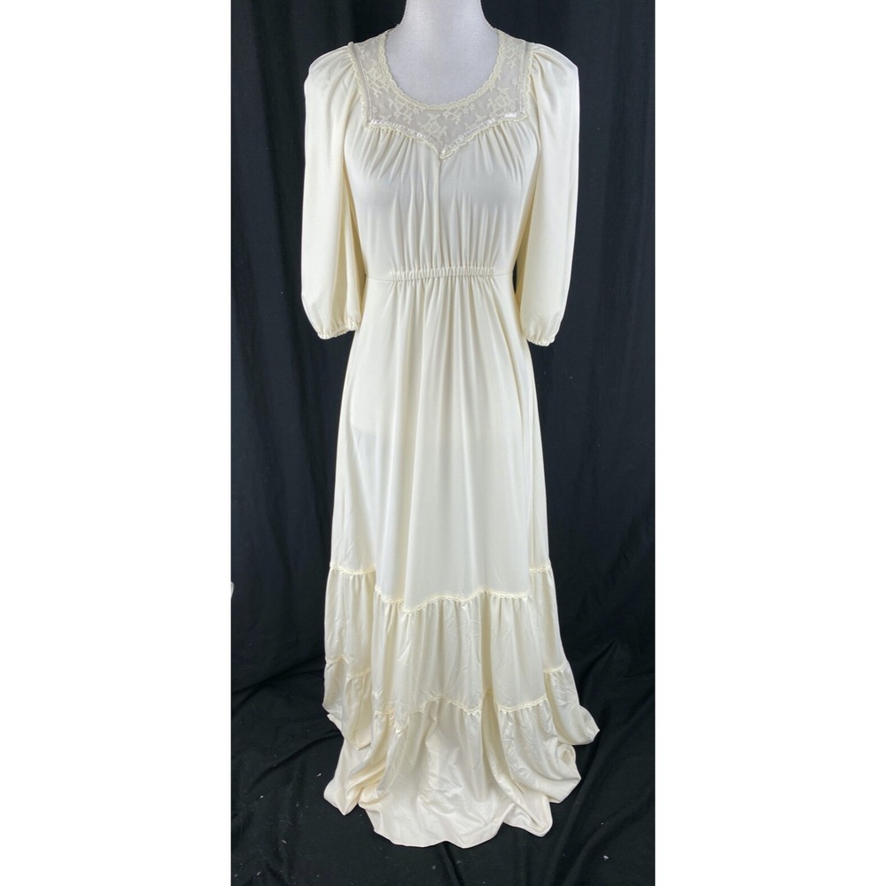 Jody T California Vtg 70s Lace Trim Prairie Maxi Dress Size 7 (Fits S) Cream